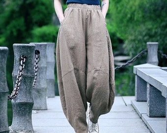 Linen pants with pockets women wide leg pants oversized harem pants soft loose linen maxi trousers spring custom plus size pants boho B33