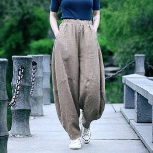 Linen pants with pockets women wide leg pants oversized harem pants soft loose linen maxi trousers spring custom plus size pants boho B33