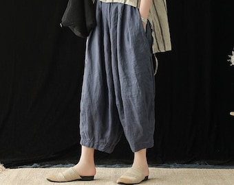 Linen pants for women cropped wide leg pants oversized harem pants soft loose trousers spring summer custom plus size linen clothing N58