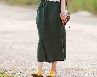 Women's linen skirt, A line skirt, loose casual skirt, linen midi skirt, plus size skirt fall spring custom dress linen long skirt boho X37