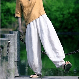 Harem pants, women pure linen pants, wide leg pants, oversized clothing,custom linen maxi pants, loose casual pants, plus size pants B33