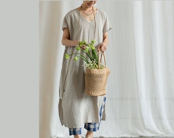 Linen dresses for Women Linen midi dress v-neck dress long dress large size dress custom dress soft casual loose dress caftan gown N156