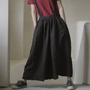 Women pure linen pants skirt pants wide leg pants plus size pants loose soft casual pants trousers custom pants boho Culottes N89