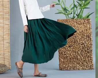 Spódnica z lnu i bawełny, Spódnica vintage midi, Spódnica boho, Spódnice letnie, spódnica w dużych rozmiarach, spódnica damska, Spódnica na zamówienie, Spódnica z elastyczną talią R12