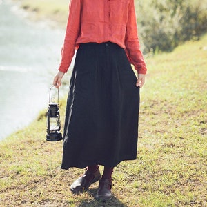 Linen skirt with pockets, vintage skirt, linen midi skirt plus size skirts, fall spring dress boho, oversized custom skirt flax skirt N117