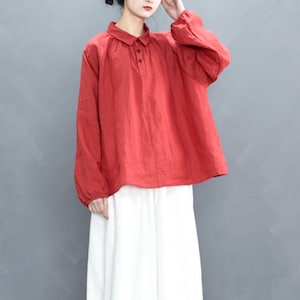 Women&#39;s linen tops 100% linen blouses loose linen shirt plus size clothing large size tops custom linen tunic tops long sleeves tops N270