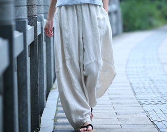 Linen Pants for Women Long Pants Wide Leg Pants Full Length Loose Harem  Pants Casual Long Trousers Fall Spring Customized Plus Size Pant B33 -   Canada