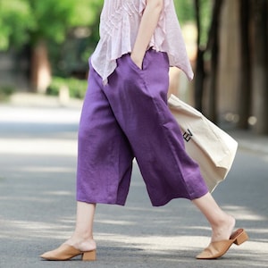 Linen pants linen midi pants linen wide leg pants loose casual trousers fall spring custom hand made long pants plus size pants N05-1