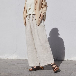 Women&#39;s linen pants wide leg pants oversized harem pants soft loose large size linen maxi trousers spring custom plus size pants boho F97