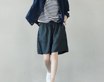 Linen shorts women shorts wide leg shorts loose casual trousers fall spring custom shorts plus size shorts summer beach shorts women  N253