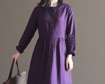 Women's linen maxi dress long sleeves fall dress linen clothing for women linen dresses with pockets and belt bridesmaid Christmas gift N50