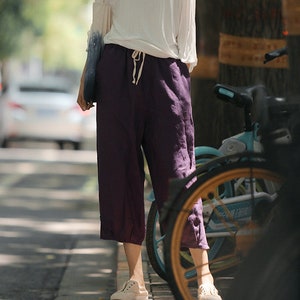 Capri Length Linen pants women wide leg pants oversized pants soft loose large size linen trousers spring custom pants boho N56