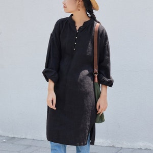 Linen shirt women Long Sleeves shirt dress Linen tunic long tops, loose soft casual oversized shirt, plus size clothing, long blouse N133