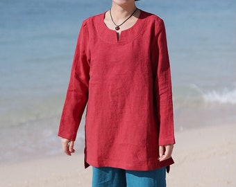 Women's linen tops, linen shirt,long Sleeves shirt, Summer linen blouse, soft loose blouses, oversized shirt, plus size clothing N268