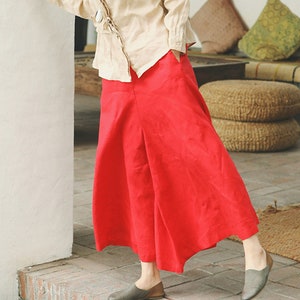 Pure linen pants for women red skirt pants wide leg pants plus size pants loose soft casual pants trousers custom pants boho Culottes N45