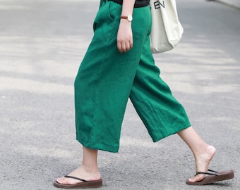 Linen pants linen long pants cropped pants linen wide leg pants loose casual trousers fall spring custom handmade pants plus size pants N05