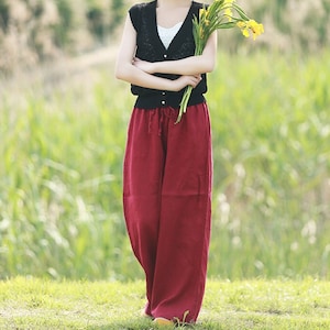 Linen pants for women, wide legs pants, plus size pants, loose casual maxi pants spring custom handmade long pants boho linen clothing N05-1