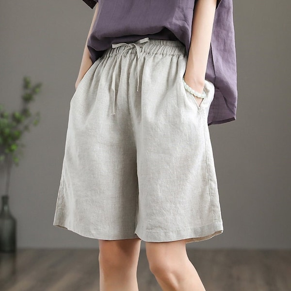 linen shorts for women linen wide leg shorts loose casual trousers fall spring custom shorts plus size shorts summer beach shorts N88