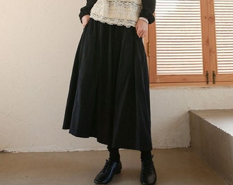 Spódnica damska z lnu i bawełny, Spódnica vintage midi, Spódnica boho, Spódnice letnie, spódnica w dużych rozmiarach, spódnica damska, Spódnica z elastycznym stanem R12
