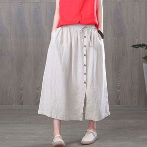 Women Linen cotton skirt, Vintage midi Skirt, Bohemian Skirt, Summer skirts, plus size skirt, women skirt, Custom Elastic waist skirt N260