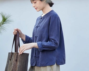 Women linen shirt long sleeves cardigan linen tops for women long sleeves jacket soft loose oversized shirt plus size custom clothing F535