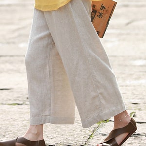 Linen pants linen long pants linen wide leg pants loose casual maxi trousers fall spring custom hand made long pants plus size pants N05