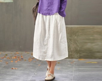 Women's linen skirt pockets, vintage skirt, linen midi skirt plus size skirts, fall spring dress boho, oversized custom skirt flax skirt N60