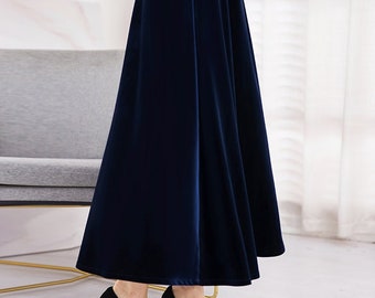 Women Velvet Skirt, Maxi Skirt, Vintage Skirt, A-line Elastic Waist Skirt, Long Skirt with Pockets, Winter Skirt, Plus Size Clothing R12-7