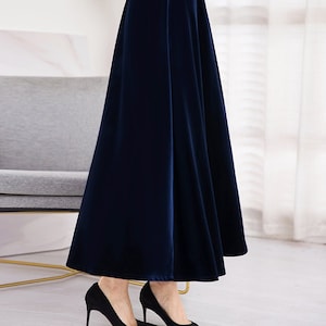 Women Velvet Skirt, Maxi Skirt, Vintage Skirt, A-line Elastic Waist Skirt, Long Skirt with Pockets, Winter Skirt, Plus Size Clothing R12-7