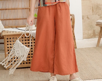 Linen long pants for women, wide leg pants, plus size pants, loose casual maxi pants, fall spring hand made trousers, bohemian pants A117