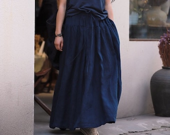 Cotton linen long skirt, women linen skirt, vintage skirt, plus size skirt, maxi skirt, fall spring skirt, custom skirt, long skirt, F06