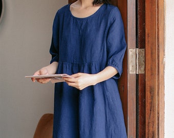 Women linen dresses, linen maxi dress, 100% linen long dress, soft loose casual oversized linen robes, customized plus size clothing X47