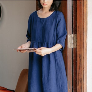 Women linen dresses, linen maxi dress, 100% linen long dress, soft loose casual oversized linen robes, customized plus size clothing X47