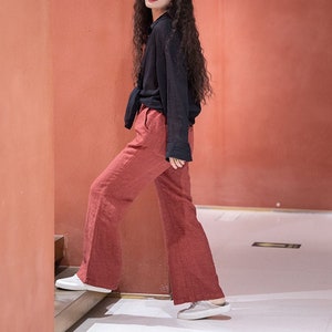 Women linen pants long linen pants wide leg pants plus size pants loose casual maxi flare trousers custom full length pants N130