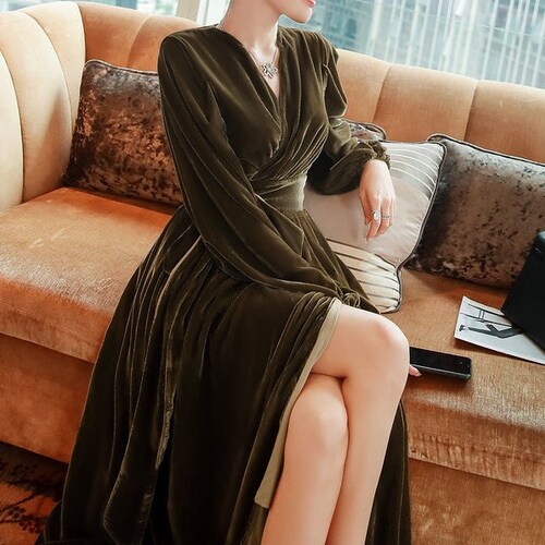 Women Velvet Dress, Velvet Maxi Dress, Bridesmaid Gown, Velvet Bridesmaid Dress, velvet wrap dress, velvet party dress ,Evening dress N129