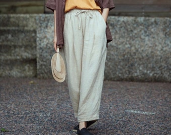 Linen pants linen long pants linen wide leg pants loose casual maxi trousers fall spring custom hand made long pants plus size pants N256