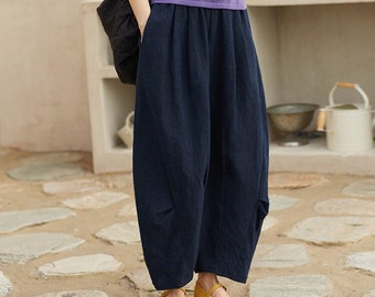 Linen harem pants for women pure linen pants wide leg pants oversized clothing custom maxi loose casual boho pants plus size trousers F495