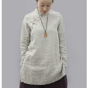 Top in lino per donna, camicia a maniche lunghe, camicette larghe in lino, top tunica in lino, abbigliamento taglie forti, top morbido boho autunno primavera taglia grande N7