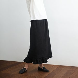 Women linen skirt, midi skirt, loose casual soft linen long skirt, plus size clothing, custom oversized women skirt, ruffle maxi skirt F389