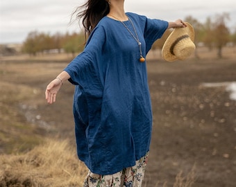 Women linen dress, linen maxi dress, 100% linen long dress loose casual oversized linen robes customized plus size clothing long robes F540