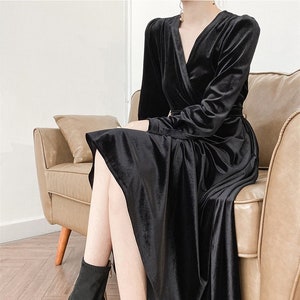 Women Velvet Dress, Midi Dress, Long Sleeves Dress, Custom Oversized Dress, Winter Wrap Dress Plus Size Clothing Party Wedding dress R62