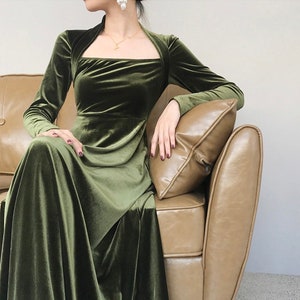 Women Velvet Dresses, Midi Velvet Dress, Puff Sleeve Dress