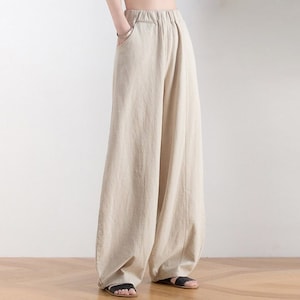 Linen cotton pants linen long pants wide leg pants full length harem pants loose maxi trousers fall spring custom long plus size pants A123