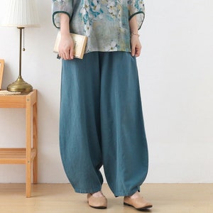 Women linen pants oversized wide leg pants full length harem pants loose casual maxi trousers fall winter custom long plus size pants A123