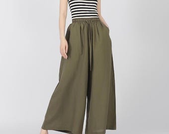 Women's 100% Linen pants Palazzo Pants Wide Leg Pants Long Pants Boho Style Hippie Long Pants Loose Maxi Trousers Plus Size Linen Pants F131