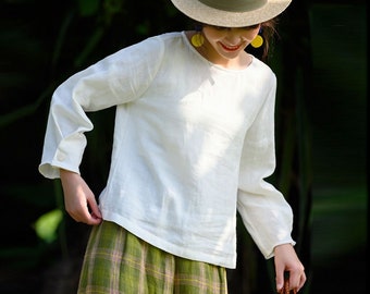 Women linen tops, Linen shirt, long sleeves top, Linen Blouse, Linen Clothing, 100% Linen Top, Plus Size Clothing, Fall Blouses N267