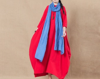 Abiti da donna in cotone e lino, abiti in lino a maniche lunghe, abiti lunghi, morbidi e larghi abiti casual in lino oversize, abbigliamento taglie forti personalizzato A15