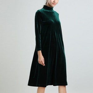 Velvet midi dress, Velvet Vintage Dress, Velvet 3/4 Sleeves dress, Velvet Bridesmaid Dress, Velvet Long Winter Dress, Green dress, X28-2