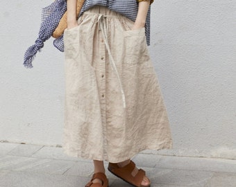 Women linen midi skirt, vintage skirt, linen long skirt, women skirt, plus size skirt, fall spring skirt, custom hand made skirt N225