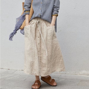 Women linen midi skirt, vintage skirt, linen long skirt, women skirt, plus size skirt, fall spring skirt, custom hand made skirt N225